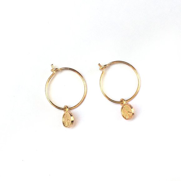 Dangle Peace Sign Small Hoop Earrings - Picture 2 of 4